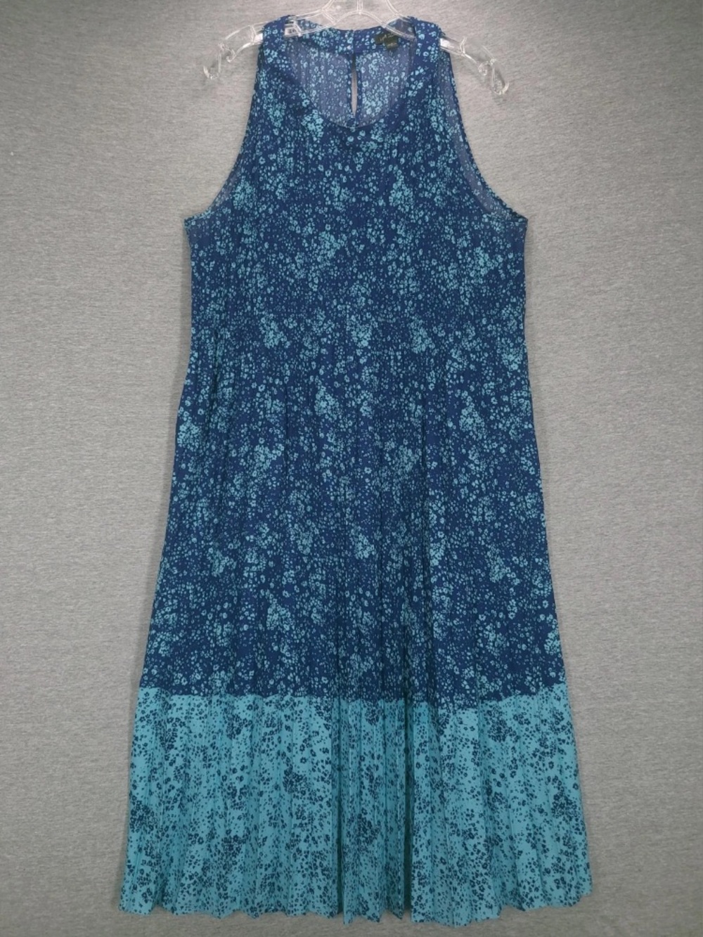 JJILL Blue Two-Tone Floral Sleeveless Midi Dress-XL Like New